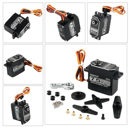BLS3375 75kg Metal Gear Digital Servo Brushless Motor 4.8-8.4V RC Servo All Aluminum Case Waterproof IP67 with 25T Metal Servo Arm for RC Car Robot