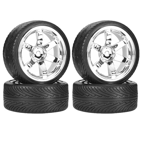 1/10 Drift Wheels and Tires Set,WONFAST 4PCS 63mm Plastic Hard Tyres 6-Spoke Wheels Rims 12mm Hex for 1:10 RC On-Road Drifting Car Replacement for HSP Tamiya HPI Kyosho (Silver) - color: Silver