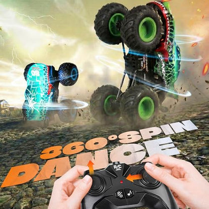 BEZGAR Monster Truck Toys, 1:20 Remote Control Car with Light & Music | Blue Dinosaur Toys for Kids, RC Truck with 360° Spins and Drifting, Toy Car Gifts for Boys, Battery Life of 20 Minutes - color: Blue