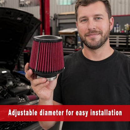 76mm 3" Car Air Intake Filter, High Flow Aluminum Alloy Round Tapered Cone Filters Replacement, Heavy Duty Closed-Top Engine Air Intake Filters for Cars Trucks SUVs