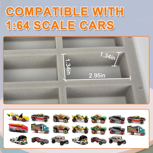 Xuerdon Toy Car Storage Case with 20 Foam Slots for Hot Wheels/for Matchbox | 1:64 Transparent Display Case for Buses and SUVs, Kids and Collectors, Wall-Mountable with Removable Foam, Box Only - size: For 1:64 Buses & SUVs