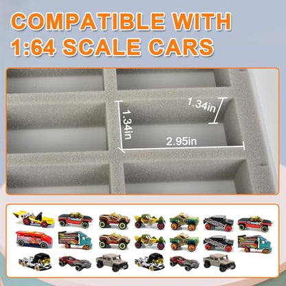 Xuerdon Toy Car Storage Case with 20 Foam Slots for Hot Wheels/for Matchbox | 1:64 Transparent Display Case for Buses and SUVs, Kids and Collectors, Wall-Mountable with Removable Foam, Box Only - size: For 1:64 Buses & SUVs