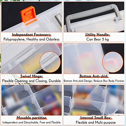 2 Pcs 48 Grids Plastic Bead Organizer Box with Divider, Clear - color: Clear