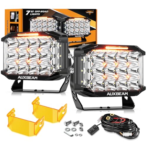 Auxbeam V-MAX Series 7" 204W Cube LED Light Pod 270° Side Shooter Light Bar | 204W 24000LM Pod Lights, Spot Flood Combo Beam, Offroad Light with DRL & Back light, IP67 Waterproof, with Harness Kit - color: 7*5in Cube LED Pod