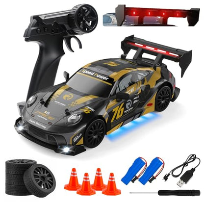RC Drift Car, 1:24 Scale Remote Control Vehicle for Kids,2.4GHz 20KM/H 4WD High Speed RC Cars with LED Light, Two Batteries & Drifting Tires Racing Sport Toy Cars for Adults Boys Girls Kids 8606BK - style: 8606-Black