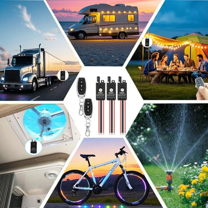 Mini Wireless Switch 12V, 3 Way Remote Switch DC 5V/12V/24V/48V/10A Relay | Wireless Light Switch with 328FT Long Range for Motor, LED Light, Wireless Security Alarm. - size: 5V-48V 3way remote switch-10A Relay