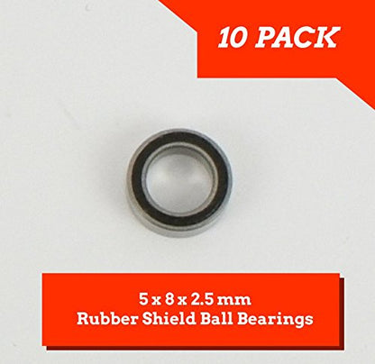 10 Pack 5x8x2.5mm Rubber Shielded Ball Bearings MR85-2RS - Apex RC Products #1911R