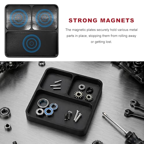 Magnetic Parts Tray, Aluminum Alloy Auto Repair Screws and Parts Organizer, Magnet Hardware Holder Tray for Car RC Repair Phone Electronics Maintenance, Car Accessories (Black) - color: Black