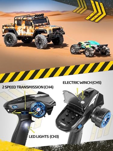 1:8 RC Cars for Adults – 4x4 Remote Control Car, Rugged Brushed Motor Electric Off-Road RC Rock Crawler with 2-Speed Transmission, Army Green All-Terrain RC Trucks, Ready-to-Run RTR Set