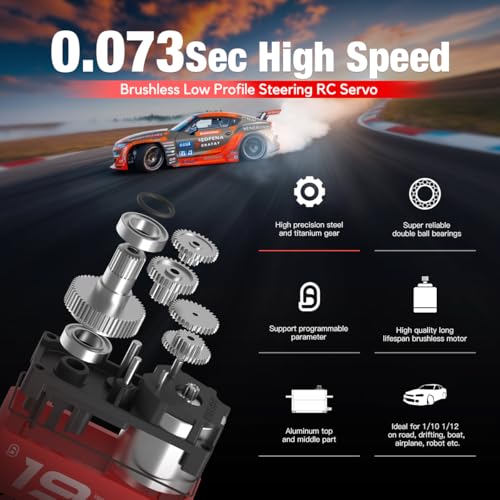 AGFRC 19KG Low-Profile Programmable-Digital-Servo - 0.073Sec High Speed Full Metal Gear Brushless RC Servo with 25T Metal Servo Horn for 1/10 RC Car, Control Angle 180° (A50BHL)