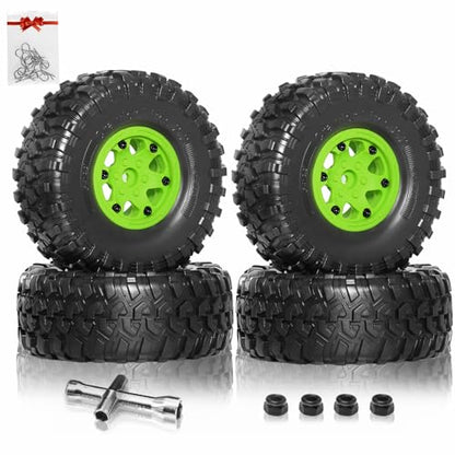 REDSPIDER 2.2 Beadlock Wheels and Tires（4pcs）Plastic wheels with lightweight design，All terrain tires.for 1:10 RC Axial SCX10 Canyon Trail 105Rims TRX4 TRX6(Green)