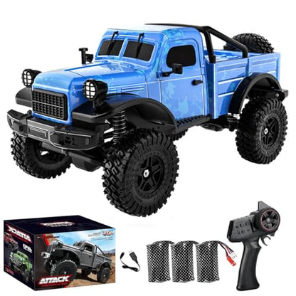 1/18 Scale RC Pickup Truck for Adult, 2.4GHz 4WD Off-Road Remote Control Drift Car, RC Rock Crawler with LED Lights, 12km/h High Speed & Waterproof ESC - color: Blue, size: 3 Battery