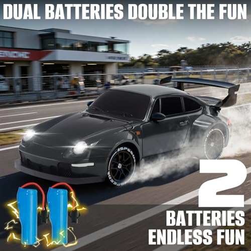 RC Drift Car,1:24 Scale Remote Control Car, 2.4GHz 20KM/H 4WD High Speed RC Cars for Kids with LED Light, Two Batteries,Drifting Tires,Racing Vehicle Toy for Adults Boys Girls Gray - color: Gray