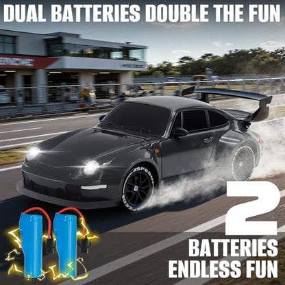 RC Drift Car,1:24 Scale Remote Control Car, 2.4GHz 20KM/H 4WD High Speed RC Cars for Kids with LED Light, Two Batteries,Drifting Tires,Racing Vehicle Toy for Adults Boys Girls Gray - color: Gray