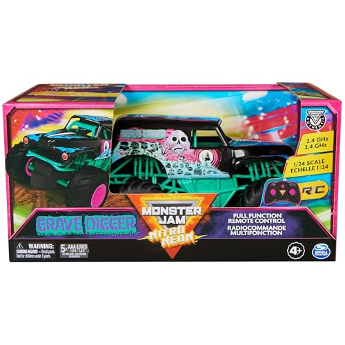 Monster Jam Nitro Neon Grave Digger 1:24 Scale RC Truck – Full-Function Remote Control Monster Truck (Official Spin Master)