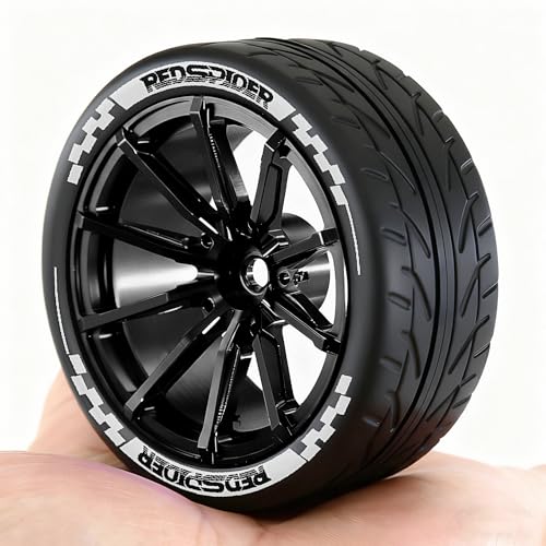 REDSPIDER 4PCS 1/10 RC Rally Tires and Aluminum Alloy Wheels, 12mm Hex Hubs 65mm OD On-Road RC Car Rims for Tamiya TT01 TT02 XV01, Traxxas, HPI, Kyosho, HSP PTG2 (Black) - color: Black