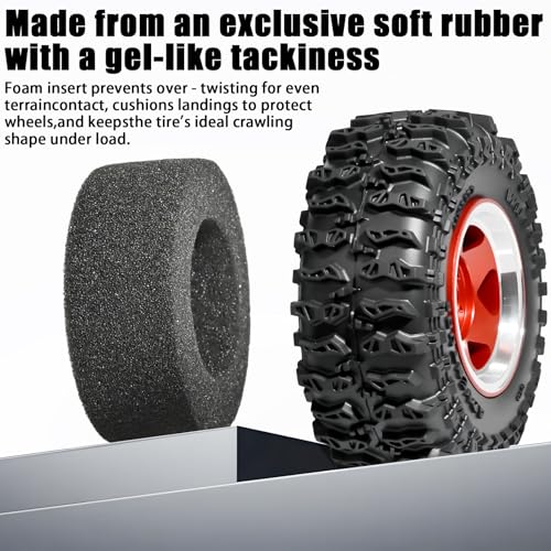 1.3" Beadlock Wheel Tires, Aluminum 1.3 Beadlock Wheels and Tires Upgraded 1.45-inch Wheel for for 1/24 SCX24 AX24 FCX24 1/18 TRX4M FMS RC Crawler Car Upgrade (Red) - color: Red