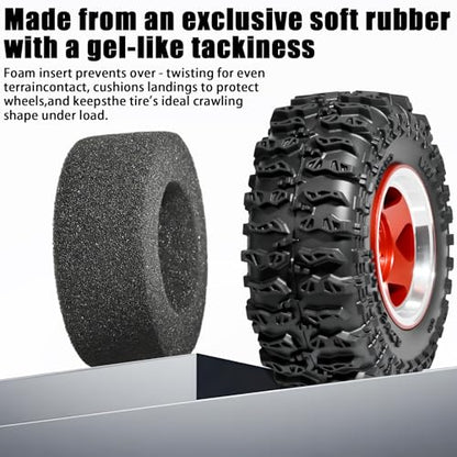 1.3" Beadlock Wheel Tires, Aluminum 1.3 Beadlock Wheels and Tires Upgraded 1.45-inch Wheel for for 1/24 SCX24 AX24 FCX24 1/18 TRX4M FMS RC Crawler Car Upgrade (Red) - color: Red