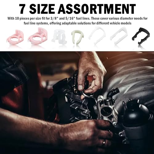 70PCS Fuel Line Clips Replacement Kit,7 Size Includes 5/16" & 3/8" Fuel Line Clamps OEM# 22717568/93740718,Brake Hose Clip Set as Car Accessories Compatible with Ford/Chrysler/GM