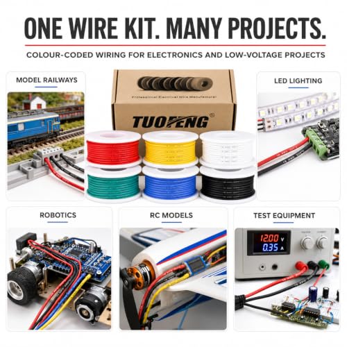 TUOFENG 18 AWG Stranded Wire, 6 Colors, 13.2 ft Each, Tinned Copper | Flexible silicone wire - size: 18 AWG Silicone Stranded Wire 6 Colors 13.2ft Each