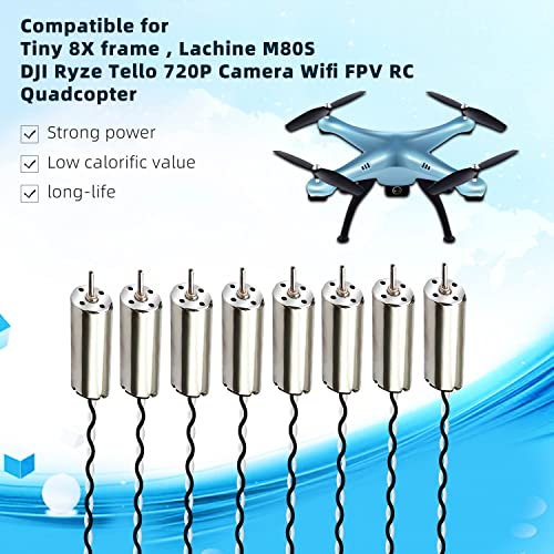 8Pack 8520 8.5x20mm 3.7V 53000RPM Coreless Mini DC Brushed Motors | 8520 coreless brushed DC motors, 3.7V high 53000RPM, lightweight compact, great for tiny drones, model aircraft