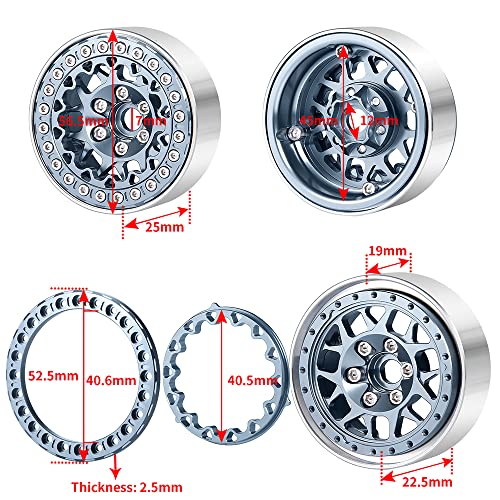 RCLIONS 1.9" Beadlock Wheels Aluminum Rims for AXIAL SCX10 TRX4 1/10th RC Crawler Truck Car (Titanium) - color: Titanium