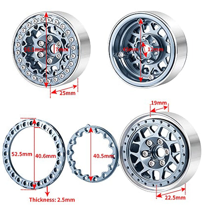 RCLIONS 1.9" Beadlock Wheels Aluminum Rims for AXIAL SCX10 TRX4 1/10th RC Crawler Truck Car (Titanium) - color: Titanium