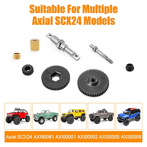 RC Transmission Gear Set Metal Gearbox Gear with Shaft and Motor Gear for Axial SCX24 90081 AXI00001 AXI00002 AXI00005 AXI00006 1/24 RC Crawler Car Upgrade Parts