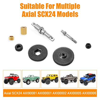 RC Transmission Gear Set Metal Gearbox Gear with Shaft and Motor Gear for Axial SCX24 90081 AXI00001 AXI00002 AXI00005 AXI00006 1/24 RC Crawler Car Upgrade Parts