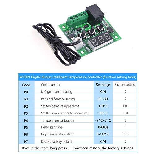 HiLetgo 2pcs W1209 12V DC Digital Temperature Controller Board Micro Digital Thermostat -50-110°C Electronic Temperature Temp Control Module Switch with 10A One-Channel Relay and Waterproof - color: NO Case