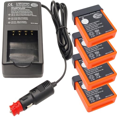 4-Pieces BA223030 3.6V Rechargeable Ni-MH Battery for HBC Sany Crane Remote Control Battery with DC 12V 24V Battery Charger (4* Battery, 1*Charger)
