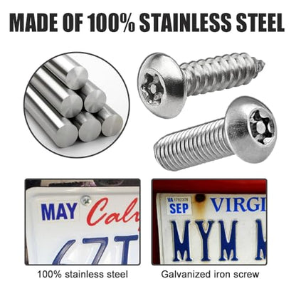 Anti-Theft License Plate Screws Kit | 1/4" M6, Tamper Resistant, Stainless Steel Bolts, Rustproof Fasteners, Front & Rear License Plate Frames, Insert Fasteners - color: Sliver