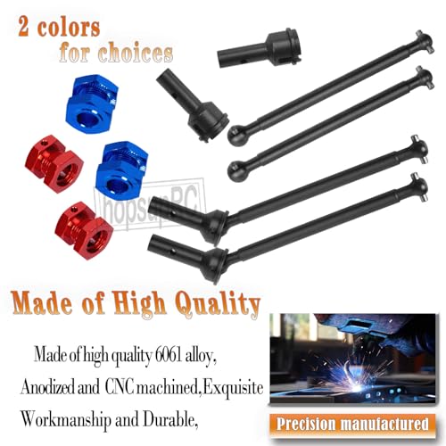 RC Drive Shaft CVD Upgrades Part for 1/8 Typhon 6s,1/7 Felony Limitless Roller Infraction 6s Blx,45# Steel Driveshaft Front Rear Axles & Aluminum Wheel Hex Hub Nuts,Red - color: Red/Arrma 1/7 1/8
