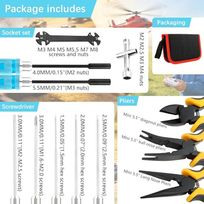12 Pieces RC Car Repair Tool Kit with Hex Phillips Flat Screwdrivers, Pliers, Spanners, Wrenches–Hobby Tool Set Compatible with RC Car Drone Helicopter Airplane Boat Multirotor Models(Blue) - color: Blue