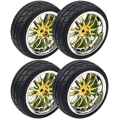 4Pcs 2.59in Rubber Tires & 12mm Hex Plastic Wheel Rims Set 14-Spoke w/Foam Compatible with Traxxas Kyosho HPI Tamiya Associated 1/10 RC On-Road Touring Car (Yellow) - color: Yellow