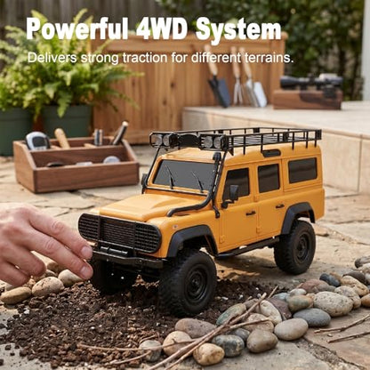 1/18 Scales Remote Control Truck, MN-111 Remote Control Crawler with LED Lights, 2.4GHz Four Wheel Drive Rechargeable Climbing RC Truck for Teens Adults (Yellow) - color: Yellow