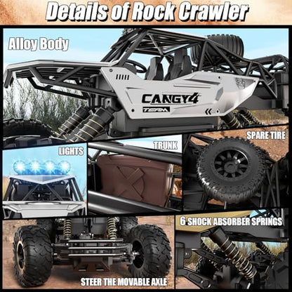 RC Cars, Remote Control Monster Truck - Rock Crawler RC Truck with 2 Rechargeable Batteries, Metal Body, Large Size & LED Headlights, Boy Toys for Kids Ages 4-7 8-12 Birthday Gifts - color: 6 Wheels Silver