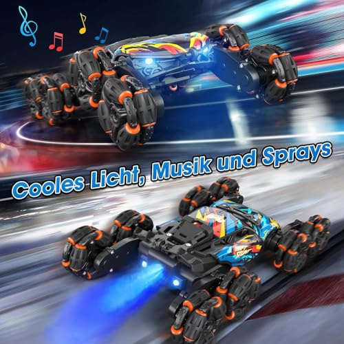 8WD Gesture Sensing Road Stunt Car, Remote Control Cars with LED Light, Music and Spray, Drift RC Car Toys Gifts for 6-12 Years Old Boys Girls