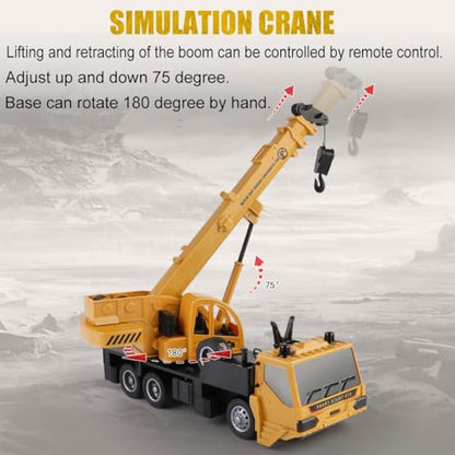 Remote Control Crane Truck Toy for Boys - 2.4G Large RC Crane Truck with Light & Sound, 6 Channel Construction Toy with 2 Batteries, Tractor Toy Birthday for Kids 3-8 Years Old