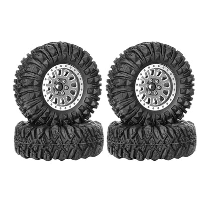 4PCS 1.3" Aluminum Alloy Beadlock Wheel Rims All-Terrain Tyre 70mm Rubber Tires Set with 5mm & 7mm Hex for 1/12 1/14 1/18 1/24 RC Rock Crawler Car Upgrade Parts (D-Gray) - color: D-gray