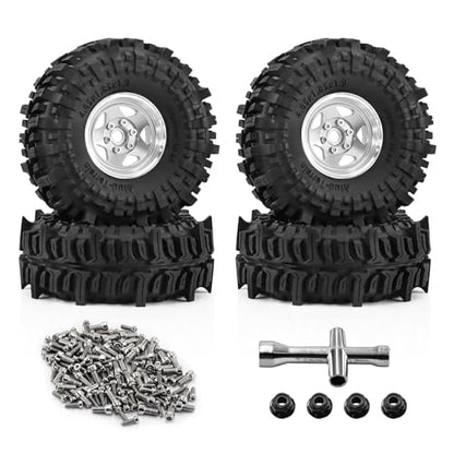 1.9" Pre-Assembled Beadlock Wheels and Tires 118mm (4.65in) for SCX10 TRX4 1/10 RC Crawlers – Aluminum Rims, Soft Rubber Tires with Foam Inserts, Easy-Install Upgrade Parts (Silvery) - color: silvery