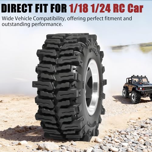 1.3" RC Beadlock Wheel Tires Set 64x26mm for SCX24 TRX4M, Black (4PCS) | Upgraded 1.45-inch Wheel for 1/24 SCX24 AX24 FCX24 1/18 TRX4M FMS RC Crawler Car Upgrade - color: Balck
