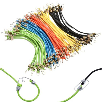 Small Bungee Cords with Hooks 12 Pack, 10" Mini Adjustable Rubber Stretchy Heavy Duty Short Elastic Bungee Cord for Luggage Roof Rack Hang Outdoor Tent Tarp Bike Car RV Camping Tool Cargo Accessory