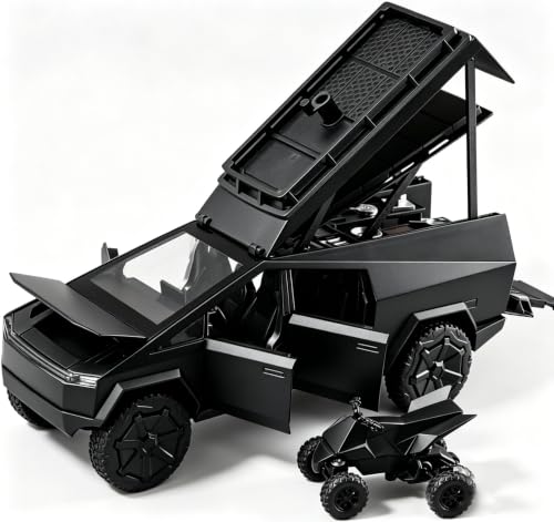 Toy Truck Set with Trailer and Motorcycle Alloy Truck RV Model with Sound and Light Effect Ideal Cyberpickup Gift Age for 3+ Pill Back Car - color: 1/24 Black Camper Truck