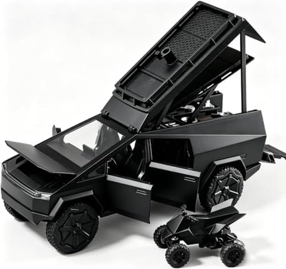 Toy Truck Set with Trailer and Motorcycle Alloy Truck RV Model with Sound and Light Effect Ideal Cyberpickup Gift Age for 3+ Pill Back Car - color: 1/24 Black Camper Truck