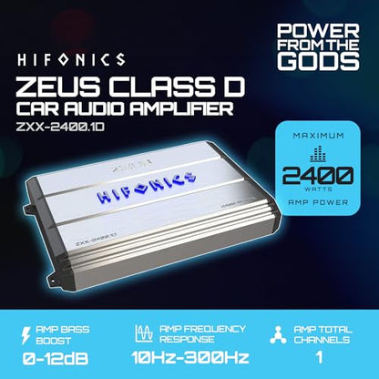 Hifonics Zeus ZXX 2400 Watt Max Class D Monoblock Car Audio Amplifier Amp with Bass Knob and Remote, Variable Crossovers, ZXX-2400.1D, Silver - style: 2400 Watt Monoblock