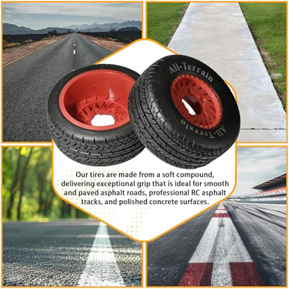 1/10 RC Short Course Truck Rubber Tires & Nylon Rims - 12mm/17mm Hex, Red | All-Terrain Tires and Wheels Compatible with 1/10 Traxxas Slash 4WD 2WD Arrma Senton Axial Losi Redcat RC Buggy, 4-Pack - color: Red
