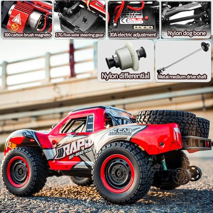 RC Cars 1:14 RC Truck 30 MPH 4WD Remote Control Car All Terrain Trophy Car for Adults Boys Teens Fast 50 Mins Play Off-Road RC Buggy Big Short Course Monster Truck with 2 Batteries (RTR) - color: 130-red