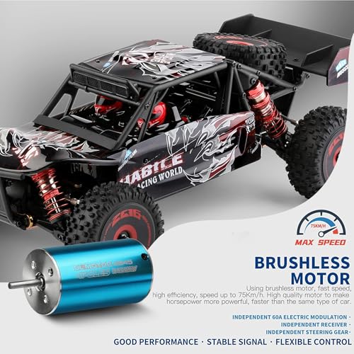 GoolRC WLtoys 124016 V2 RC Car, 1:12 Scale Remote Control Car, 4WD 75km/h High Speed Racing Truck, 2.4GHz All Terrain Off Road RC Truck RTR with Brushless Motor and Metal Chassis for Adults