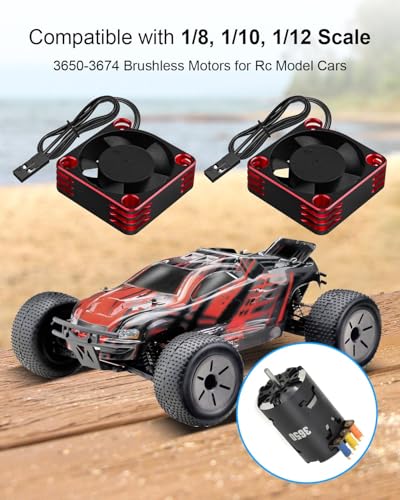 2PCS ESC Motor Cooling Fans for 1/8 and 1/10 Scale RC Cars | 35mm 21000RPM, Aluminum RC Motor Cooling Fan, for 3650 3660 540 550 Brushless Motor, Black Red